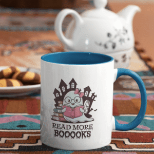 Tasse Céramique Halloween - Mug Anse et Bord Coloré "Cute Ghost Read More Booooks" - Cadeau Parfait pour Amateurs de Livres et Café