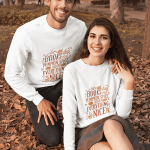 Sweat-shirt  "Books and Pumpkin Spice" -Unisexe Premium Plus- Coton Biologique et Polyester Recyclé - Coupe Ajustée - XS à 3XL